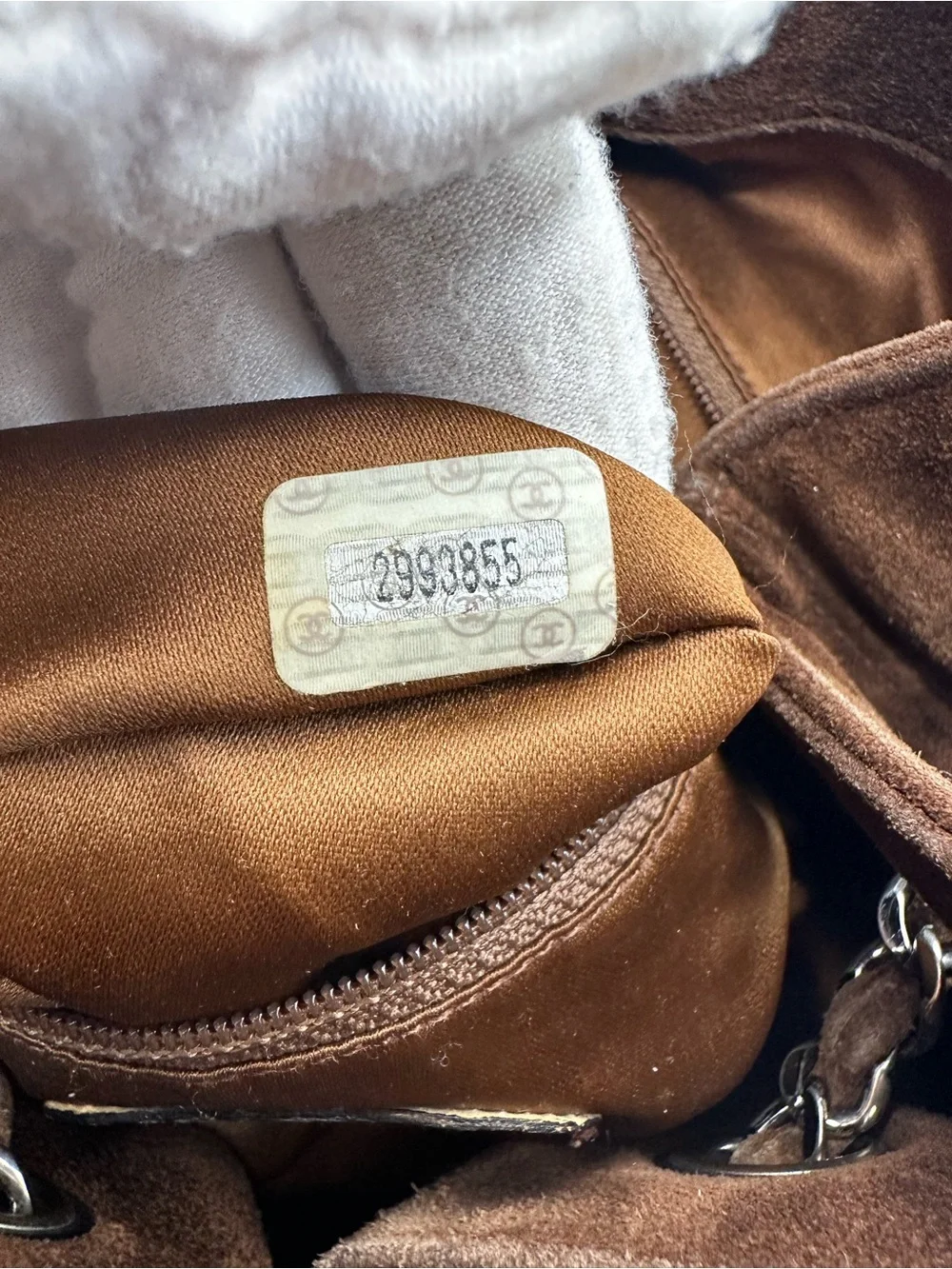 CHANEL Brown Suede Hobo Bag with Chain Handles and Tassle